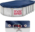12 x 24 ft Oval Pool Covers for Above Ground Pools, Oval Winter Pool Cover, Swimming Pool Cover, Keeps Out Debris, Cold and UV Resistant, Supreme Mesh, Navy Blue