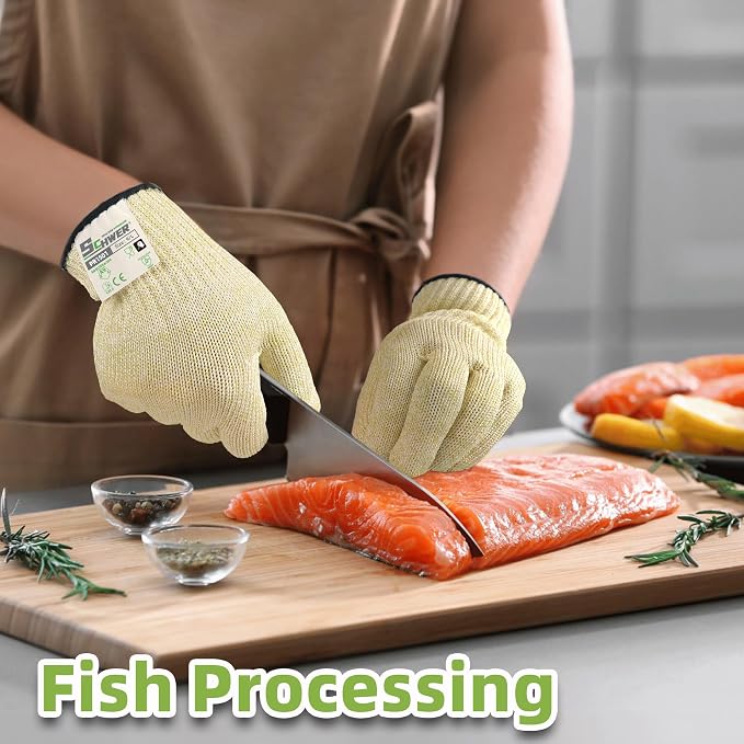 Schwer SlicePro ANSI A9 Cut Resistant Gloves, Food Grade Cutting Gloves for Kitchen Food Prep, Mandoline Gloves for Meat Cutting, Oyster Shucking, Fish Fillet Processing, PR1501, S