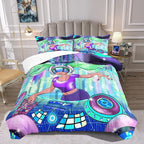 African American Comforter Sets for Girls, Full Size Comforter Set for Girls with Cool DJ Girl Pattern Soft Microfiber 3 Piece Quilt Set Green Pretty Girl Bedding Comforter Set with 2 Pillowcases