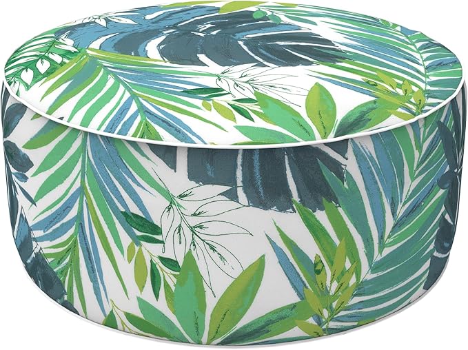 LVTXIII Outdoor/Indoor Round Inflatable Ottoman, All Weather Patio Footstool, Portable Footrest Seat for Patio Garden, Camping or Home, 21"x21"x9", Islamorada Blue Green