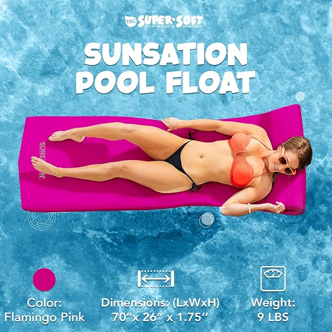 TRC Recreation Sunsation Vinyl Coated Foam Swimming Pool Float Mat Adult Lounger with Built-in Roll Pillow