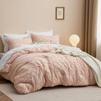 Bedsure Twin/Twin XL Comforter Set - Coral Pink Boho Twin Extra Long Comforter Set for College, Shabby Chic Dorm Bedding Set, 2 Pieces Modern Farmhouse Bed Set, includes 1 Pillow Sham