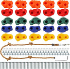 ZENFUN 25 Packs Rock Climbing Holds, Indoor & Outdoor Rock Wall Climbing Kit, Multi-Colored Climbing Rock Wall Grips with Mounting Hardware, Knotted Rope（Added 4 Sets of Spare Screws）