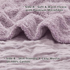 EMME Muslin and Fleece Twin Blanket Reversible - 60"*80" Lavender Soft Warm Throw Blankets for Couch Bed Picnic Travel Bed