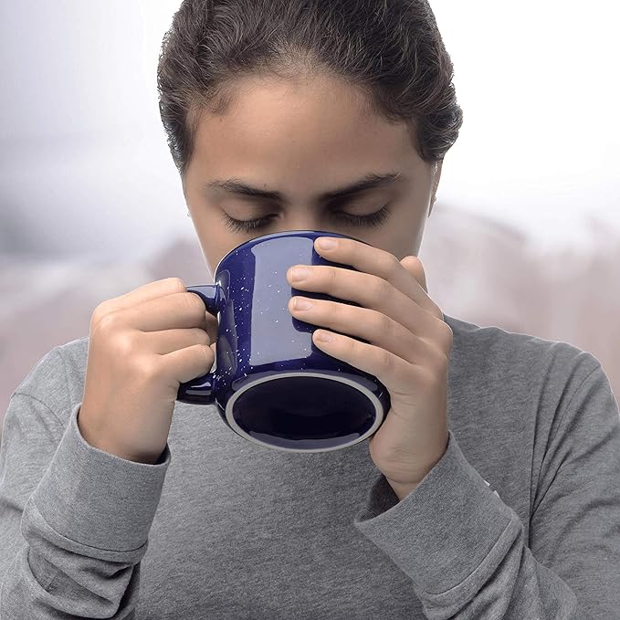 DISCOUNT PROMOS Ceramic Campfire Coffee Mugs 13 oz. Set of 10, Bulk Pack - Perfect for Tea, Espresso, Cappuccino, Hot Cocoa - Blue