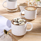 GBhome 12 OZ Stackable Coffee Mugs Set of 4, Ceramic White Coffee Cups Set | Coffee Mugs With Stand, Dishwasher&Microwave Safe, 4 Assorted Designs