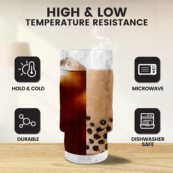 4 Pcs 11 oz Drinking Glasses Cups Set with Bamboo Lids Straws Brush Small Drinking Glassware Set for Juice Iced Coffee Cocktail Whiskey(Hobnail*4) | Vintage Iced Coffee Cup with Bamboo Lid, Cute Stackable Glassware for Cocktail Juice Matcha Smoothie Ho...