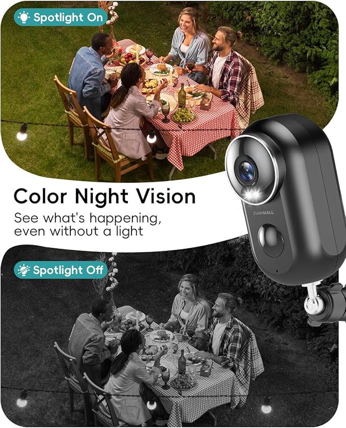 ZUMIMALL Security Cameras Wireless Outdoor, 2 Packs, 2K Cameras for Home Security, Outdoor/Indoor Camera Battery Powered, 2.4G WiFi, Magnetic Mount,3MP Color Night Vision/Siren/PIR/AI/Cloud/Alexa