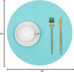 SHACOS Round Placemats Set of 6 Washable 15 inch Round Table Mats Cotton Polyester Woven Braided Place Mats for Dining Table (Aqua, 6)