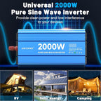 2000 Watt Pure Sine Wave Power Inverter, 12V DC to 110 Vdc to 120 Vdc, for Home, RV and Off-Grid Solar Systems, with 2 AC Outlets and USB Port, LCD Display, with Remote Control