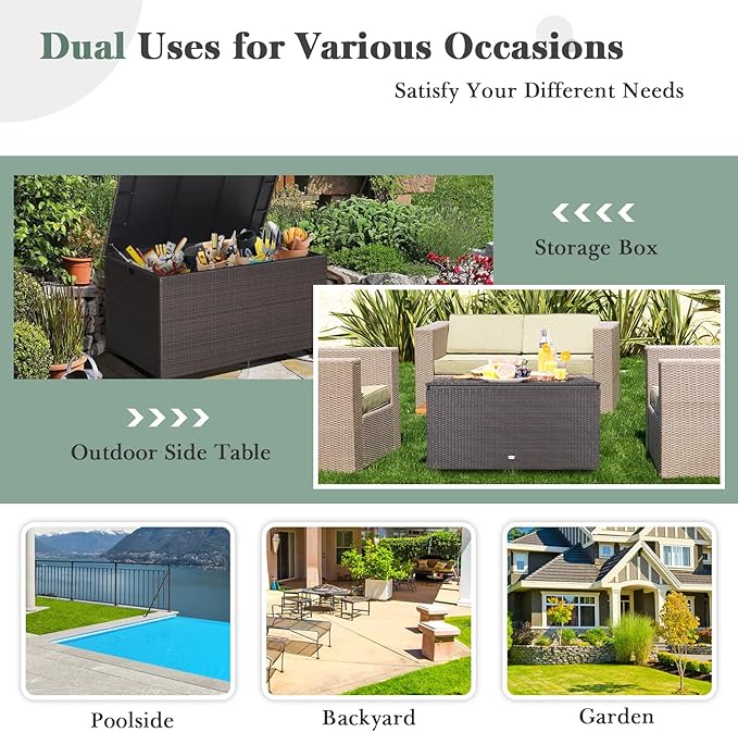 Giantex Wicker Outdoor Deck Box - 133 Gallon Storage Box with Lid, Waterproof Liner and Universal Wheels, PE Rattan Storage Container for Cushions, Gardening Tools, Patio Storage, Brown