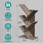 5 Tier Small Tree Bookshelf Desk Book Organizer Narrow Bookcases for Books Magazines CDs Free Standing Retro Wooden Storage Shelves for Home Office Bedroom Living Room Oak Grey
