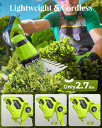 Hedge Trimmer Cordless with Battery, 2-in-1 Electric Handheld Grass Shear Cutter with 2 Pack Rechargeable Battery, Mini Bush Trimmer Kit for Garden Yard Lawn Pruning, Green