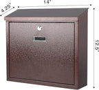 xydled Mail Boxes with Key Lock,Locking Mailbox Wall Mounted, Bronze | Large Capacity, Galvanized Steel Cover Metal Postbox for House,ideal for mail storage, 14 x 12.5 x 4.25 Inches