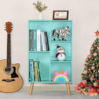 LEYAOYAO 5 Cube Bookshelf 3-Tier Bookcase with Legs,Mint Green Kids Book Shelf Cute Storage Organizer,Free Standing Open Toy Shelves Wood Bookshelves,Display Bookcases for Bedroom,Living Room,Nursery