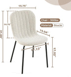 Dining Chair Set of 4, Boucle Kitchen Chairs for Small Spaces, White | Black Metal Legs, Curved Backrest, Fabric Upholstered, Modern Comfort for Dining Room, Space-saving, Restaurant & Cafe