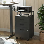 FEZIBO File Cabinet with Lock for Home Office, 3-Drawer Rolling Filing Cabinet, Home Office File Cabinet for A4/Letter/Legal Size, Printer Stand, Wooden Storage Cabinet, Black