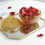 Joeyan 12 oz Small Amber Glass Jars with Lid,Embossed Glass Candy Dishes,Diamond Faceted Food Container,Decorative Jewelry Box Apothecary Canisters,Colored Kitchen Bathroom Buffet Storage Organizer