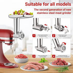 GVODE Stainless Steel Meat Grinder Attachment for KitchenAid Stand Mixer | Food Grinder attachment with 4 Grinding Plates, 3 Sausage Stuffer Tubes, 2 Grinding Blades, Mixers Accessories for Kitchen