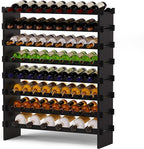 Bamboo Large Wine Rack, 8-Tier Freestanding Floor Bottle Storage Holder | 69-Bottle Storage | Wooden Wine Storage Organizer Shelves for Kitchen Bar, Cellar, & Dining Room | Black | Anti-Tip Kit