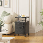 SUPERJARE File Cabinet with Lock & Charging Station, 2 Drawers Rolling Filing Cabinet, Office File Cabinet with Wheels & Open Shelf, for Home Office, A4/Letter Size Files Under Desk - Black