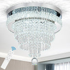 16“ Crystal Chandeliers Round Modern LED Chandelier Light Flush Mount Ceiling Light Fixtures with Remote Control for Bedroom Living Room Dining Room (dimmable)