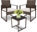 YIYAN Patio Furniture Set 3 Pieces Outdoor Rattan Chair Wicker Sofa Garden Conversation Bistro Sets with Coffee Table,Comfortable Washable Cushions (White)
