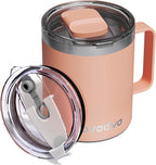 12oz Insulated Coffee Mug with Lid – Includes Two Lids, Stainless Steel Coffee Travel Mug with Handle, Double Wall Vacuum Insulated Camping Mug for Home, Office & Outdoor, Orange