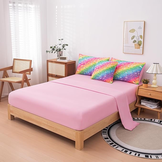 Twin Comforter set for Girls, Tie Dye Rainbow Comforter Twin, 6 Pcs Girls Bed in a Bag Twin, Kids Comforter Sets for Girls(1Comforter, 1Flat Sheet, 1Fitted Sheet, 1 Pillow Cover, 2Pillowcases)