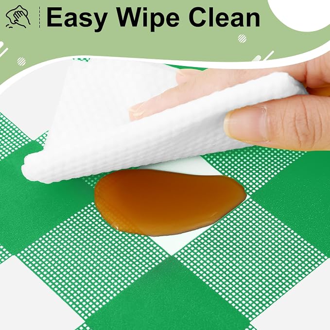 6 Packs Buffalo Disposable Table Cloth, 54 x 108 Inch Waterproof Plastic Tablecloth, Rectangle Green and White Checkered Table Covers for Picnic, Birthday, Party, Back to School