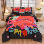 Aimuan Gamer Gaming Bedding Sets 3D Gamepad Comforter Sets for Boys Games Console Action Buttons Novelty Colorful Game Controller Modern Room Decor Home Quilt Set (Black, Twin 6PCS)