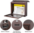 xydled Mail Boxes with Key Lock,Locking Mailbox Wall Mounted, Bronze | Large Capacity, Galvanized Steel Cover Metal Postbox for House,ideal for mail storage, 14 x 12.5 x 4.25 Inches