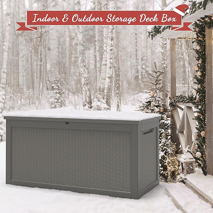 KAMABOKO 260 Gallon Outdoor Storage Box, Resin Deck Boxes Indoor and outdoor, Waterproof Storage Box Lockable Lid for Garden Tools, Package Delivery, Patio Cushions, Grey