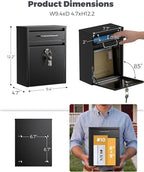 LAND·VOI Mailbox for Outside Wall Mount, Heavy Duty Rustproof, Anti-Theft Locking Mailbox with 4 Keys, Weatherproof for Residential & Apartment, 12.2"×9.5"×4.7", Black, Small