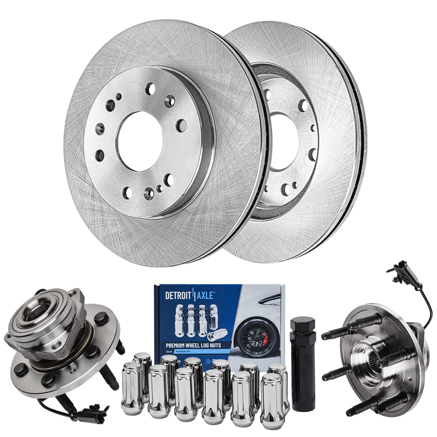 Detroit Axle - 4WD Front Brake Kit for GMC Sierra Yukon XL Chevy Silverado Suburban 1500 Tahoe Cadillac Escalade, Disc Brake Rot