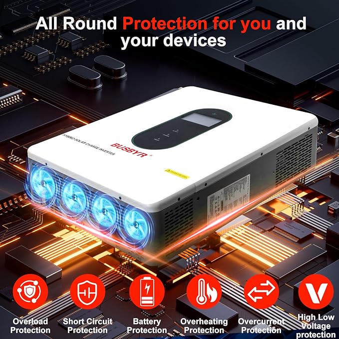 12000W Hybrid Solar Inverter 48V DC to 110V/120V AC Pure Sine Wave, 240V Split Phase, 200A MPPT Controller, Supports Grid-Tie/Off-Grid, Battery & Solar Charging for Home, RV, Backup Power