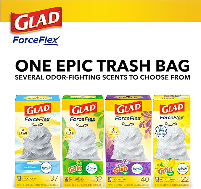 Glad ForceFlex Tall Kitchen Trash Bags, 13 Gal, Pine-Sol Original, 110 Ct (Package May Vary)