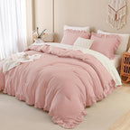 Andency Blush Pink Ruffle Comforter King, 3 Pieces All Season Farmhouse Shabby Chic Comforter, Vintage Rustic Soft Microfiber Down Alternative Bedding Comforter Set
