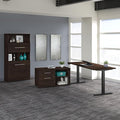 Bush Business Furniture Office 500 Height Adjustable Standing Desk with Storage and Bookcase, 72W, Black Walnut