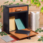 Yaocom Locking Mailbox with Key for Outdoor 12 x 10.5 x 4.7 Inches Large Wall Mount Mail Box with Lock Security Mail Drop Metal Collection Boxes Hanging Secure Postbox(Wooden)