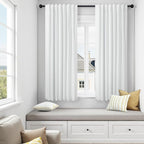 Elegant White Room Darkening Curtains 63 Inch Long Small Bay Window Full Blackout Dining Room Curtains Linen 63 Inch Length 2 Panels Privacy Insulated Bedroom Drapes for Living Room Divider Back Tab