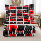 Tailor Shop Deer Comforter Sets for Kids Boys Teens Camo Comforter Sets Twin Size Black and Red Bedding Set Room Decor, Deer Antlers Bed Sets with 1 Pillowcase…
