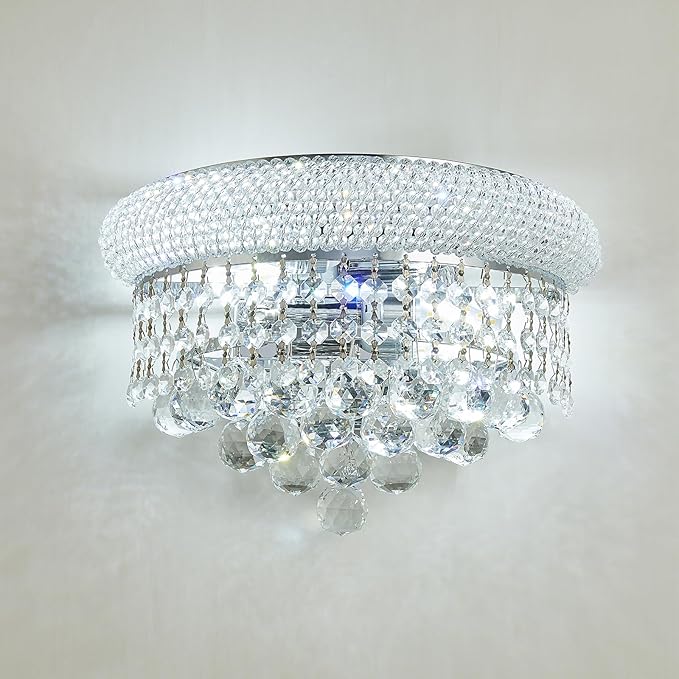 Empire Crystal Wall Sconces, Chrome Wall Light Fixtures, Luxury Wall Lamp for Living Room Bedroom Bathroom Bedside Hallway Stairway