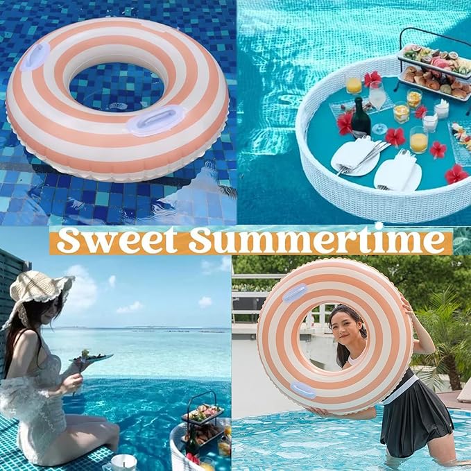 2 PCS Striped Pool Floats for Adults Swimming Rings Tube with Handles -Inflatable Pool Float Tube for Adults Pool Floats for The Beach, Party, Vacation