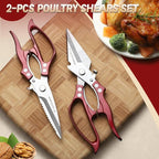 Freelander Poultry Shears Set Red - All Purpose Heavy Duty Kitchen Shears | Japanese Kitchen Scissors for Food, Chicken, Meat, Fish, Vegetables with Ergonomic Non-Slip Handle, Gifts for Women Men