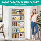 SISESOL 61" Tall Pantry Cabinet,Farmhouse Kitchen Pantry Storage Cabinets with 2 Doors and 5 Shelves,White Metal Storage Cabinet,Large Cupboard for Home,Kitchen,Dining/Living Room
