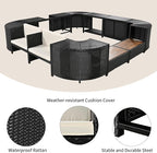 Outdoor Spa Surround Set Patio Furniture with Storage Space, Wood Seatings and Waterproof Cushions, Quadrilateral Rattan Sectional Sofa, for Backyard Deck Poolside, Onesize, Beige