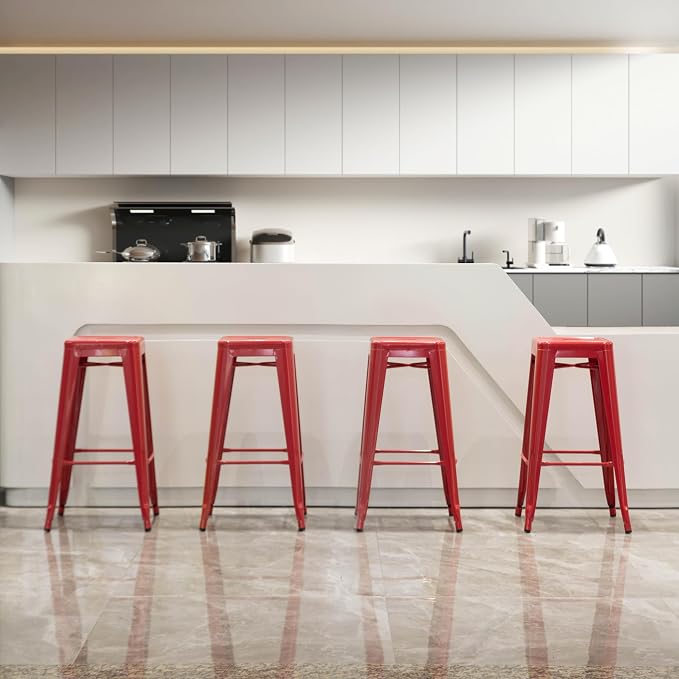 30-inch Backless Metal Bar Stool Stackable Heavy-Duty Counter-Height Chair for Home Bars Patios Kitchen Islands Cafes Restaurants Bistros and Dining Areas for Indoor & Outdoor Use, Red