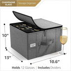 Sorbus China Storage Containers – Dinnerware Organizer for Champagne Flute Glasses with Lid (Holds Service for 12) with Felt Protectors – 13" x 10" x 10.6"