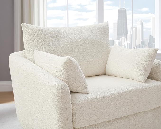 360° Swivel Accent Armchair Set of 2, 39.3" Oversized, Sherpa Boucle Fabric Sofa Chair with Removable Back & Arm Pillows, Swivel Chairs with Cozy Soft Padded, No Assembly Required, White